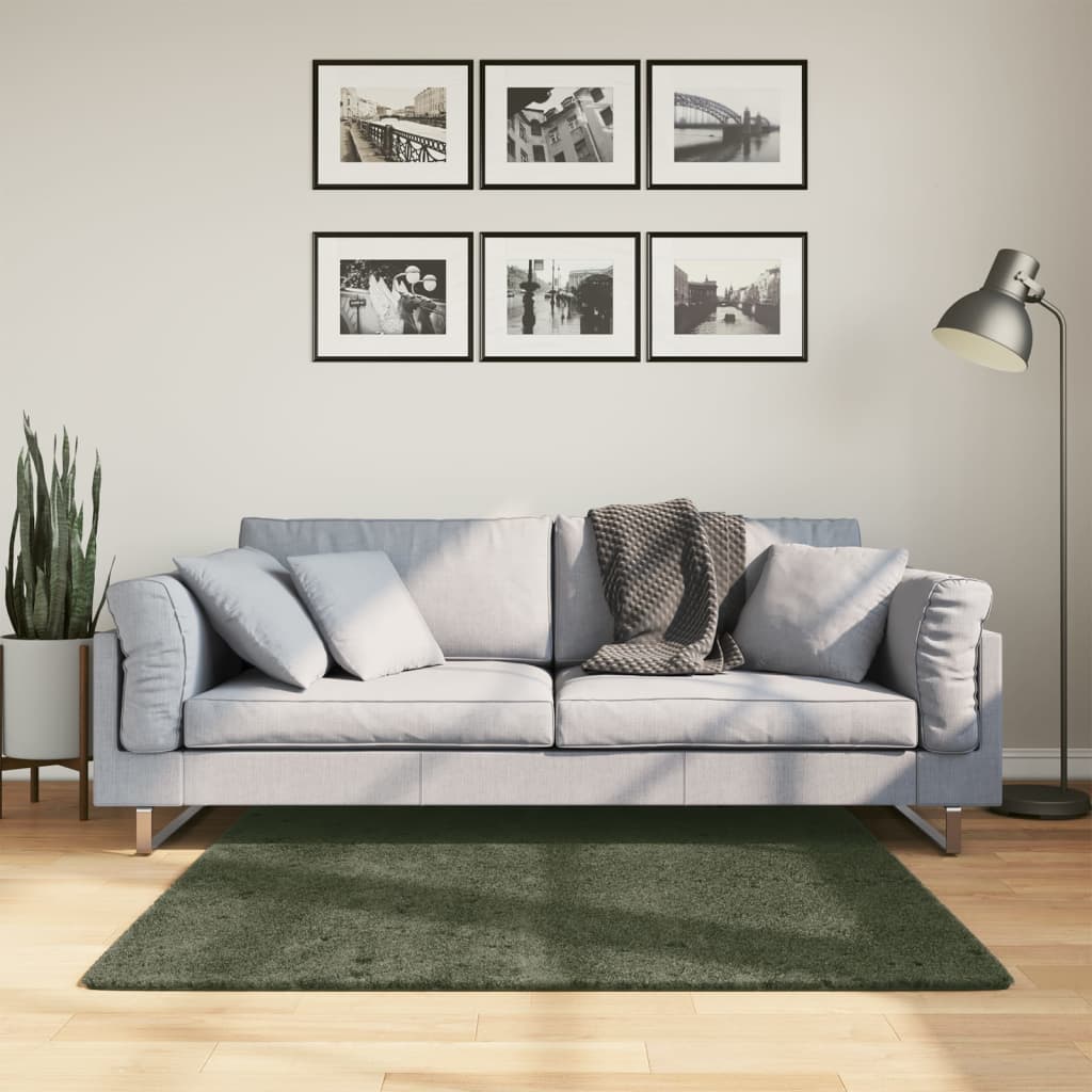 VidaXL Teppich Huarte Kurzflor weich waschbar 120x120 cm Waldgrün