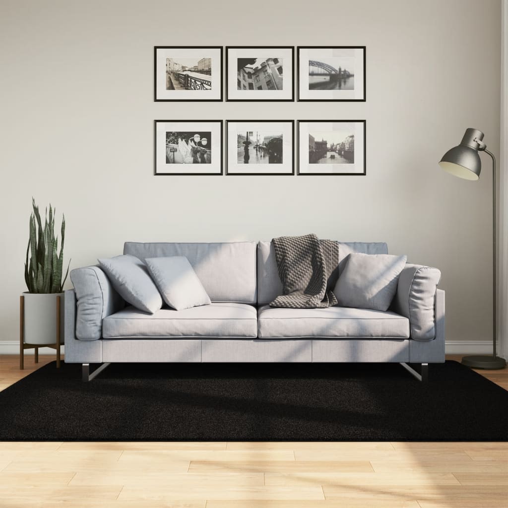 Vidaxl Rug Huarte Low -Pole Myk vaskbar 140x200 cm svart