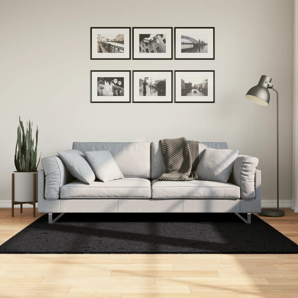 VidaXL Teppich Pamplona Shaggy Hochflor Modern 120x170 cm Schwarz