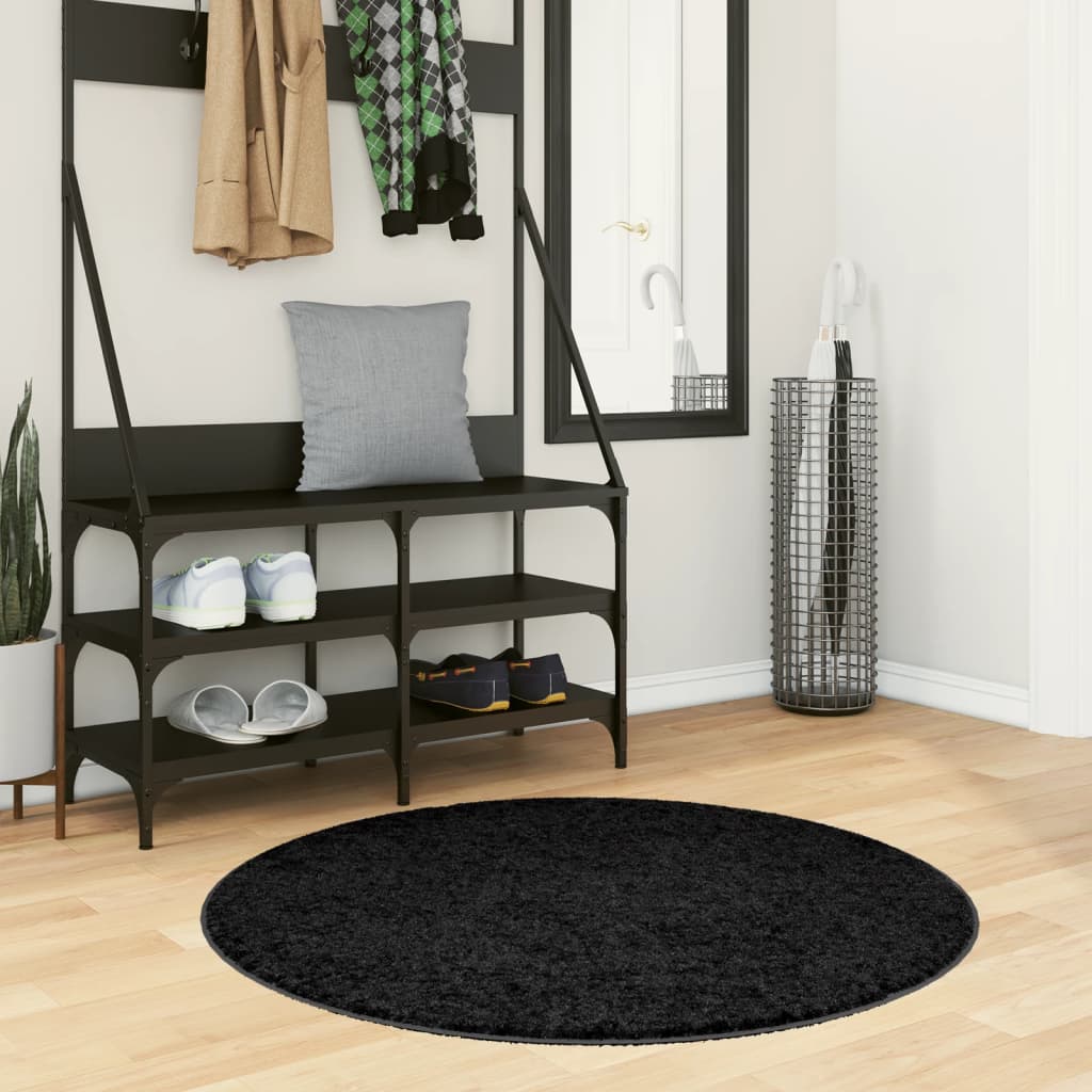 Vidaxl Rug Pamplona Shamgy héich Pole modern Ø 100 cm schwaarz