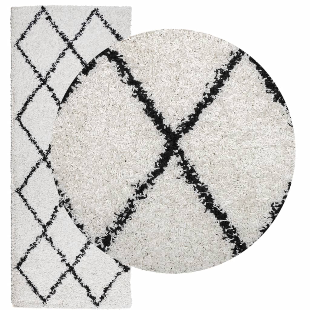 Vidaxl rug Shuggy héije Staang modern 80x200 cm Crème a schwaarz