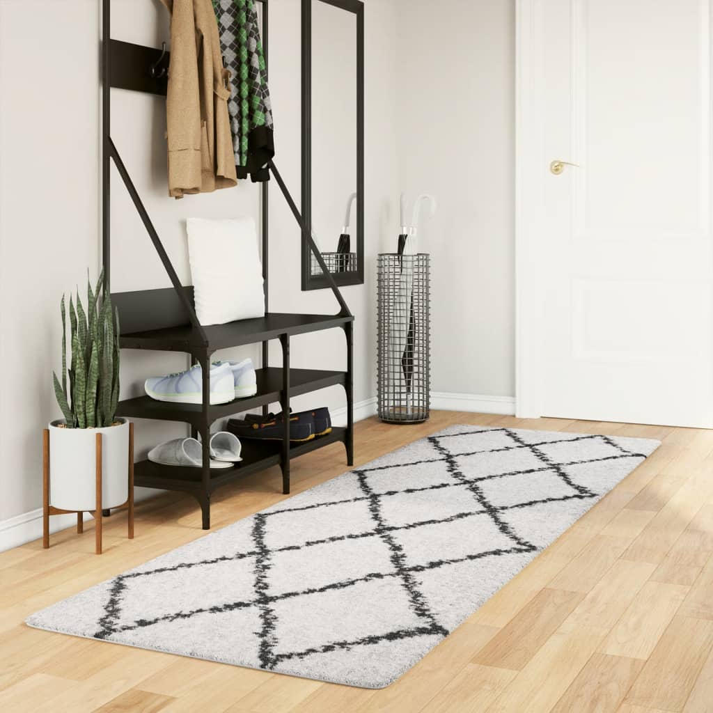 Vidaxl Rug Shaggy High Pile Modern 80x250 cm creme og sort