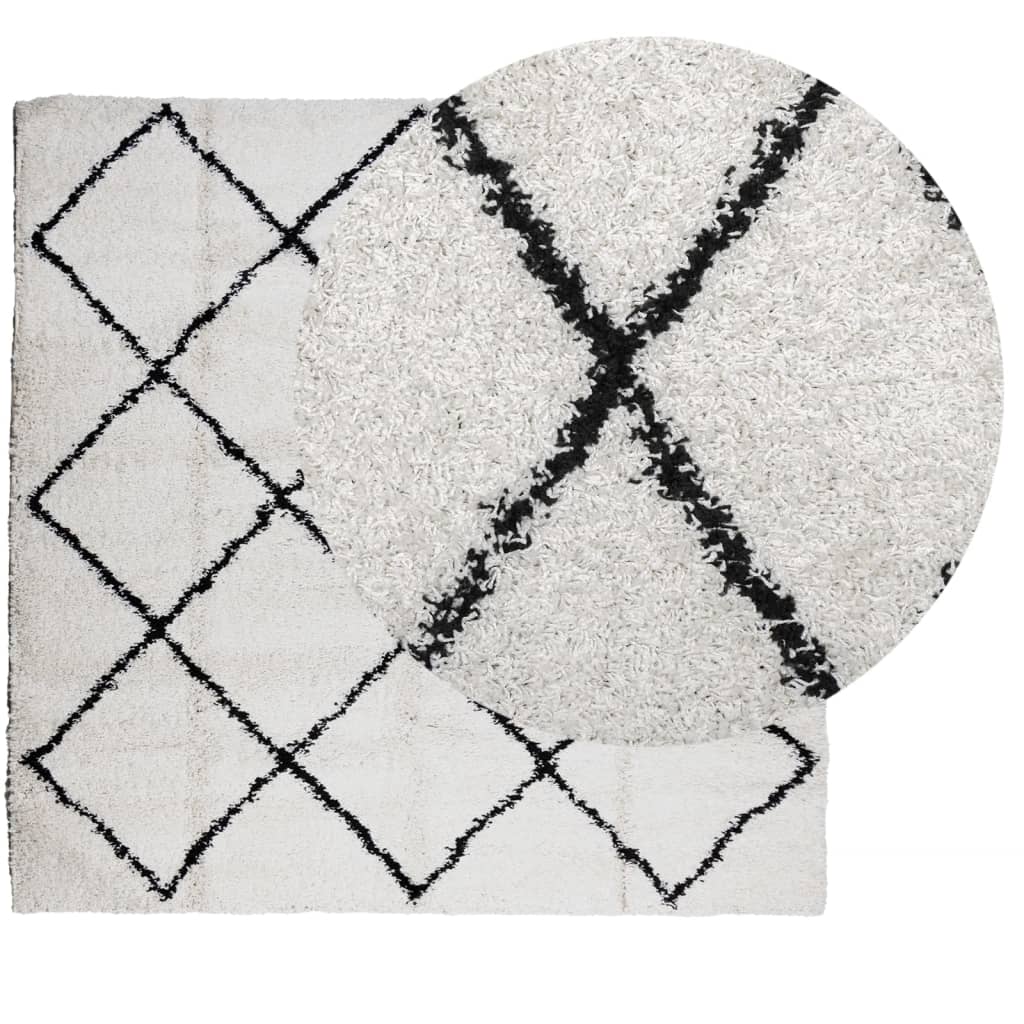 Vidaxl Rug Shaggy High Pile Moderne 120x120 cm creme og sort