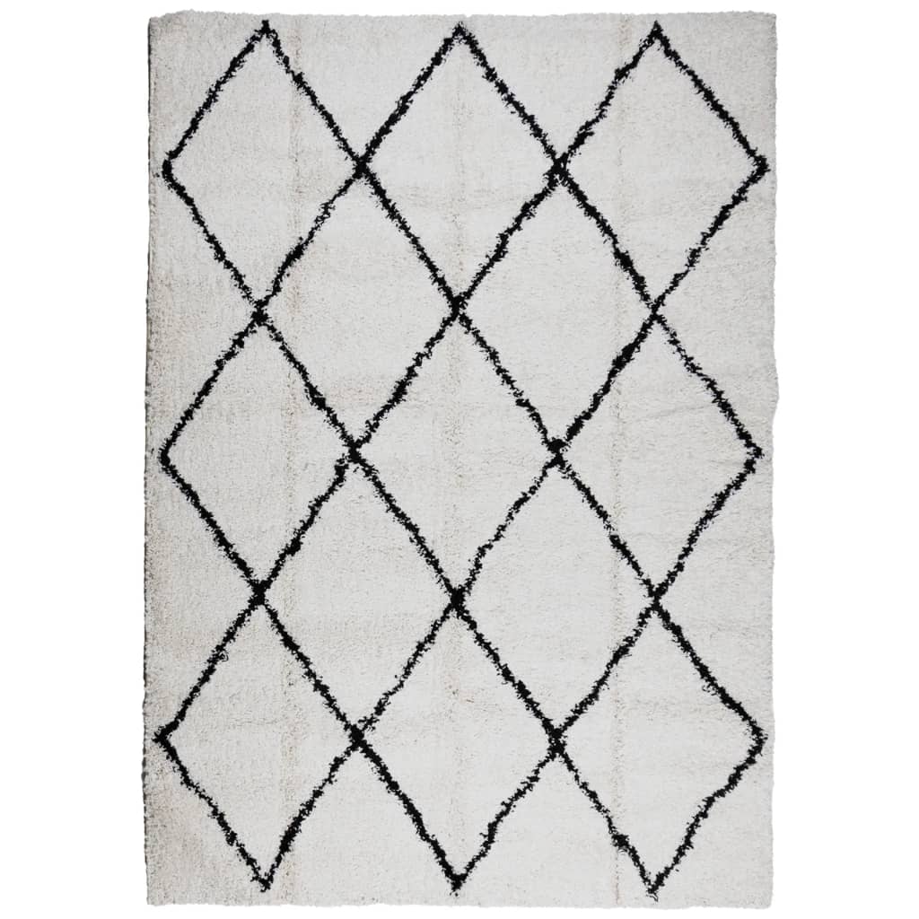 Vidaxl Rug Pamplona Shampgy héich pile 120x17 cm Crème a schwaarz