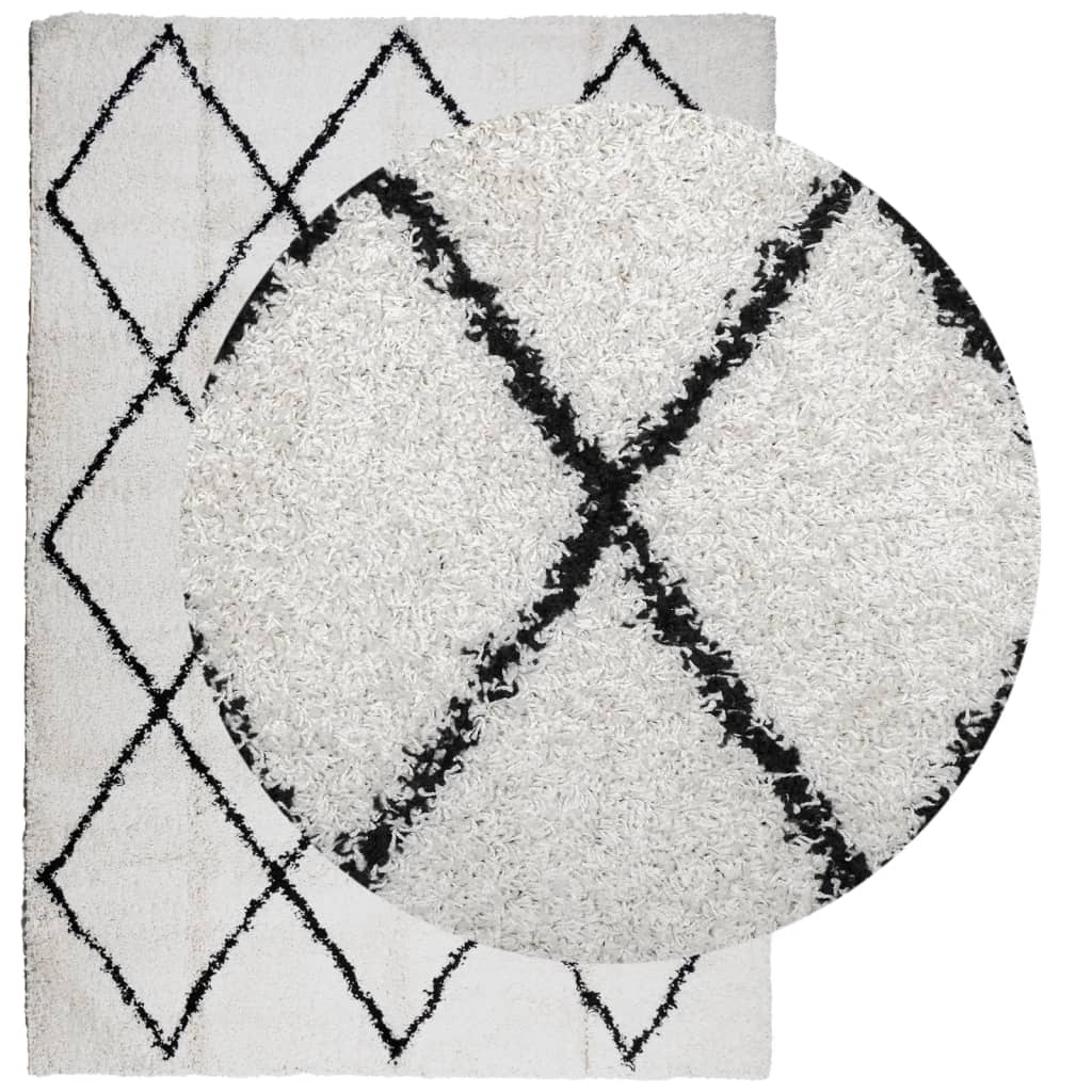 Vidaxx Teppich Shaggy Hochflor Modern 140x200 cm Creme und Schwarz