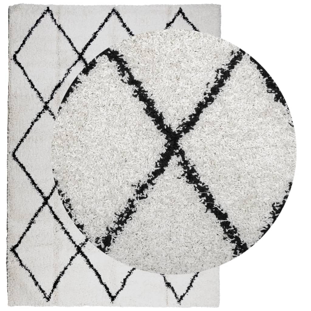 Vidaxl Rug Shaggy High Pile Modern 140x200 cm krema in črna