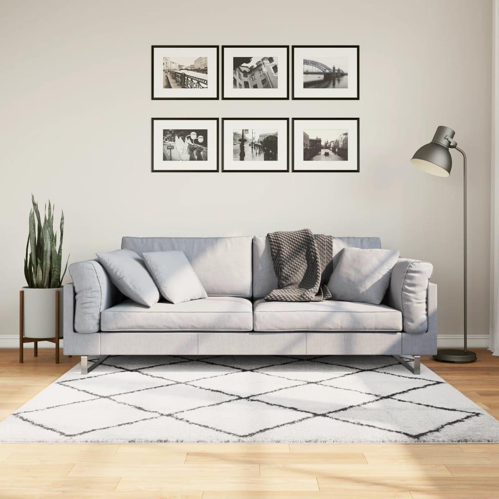 Vidaxl vloerkleed shaggy hoogpolig modern 160x160 cm crème en zwart