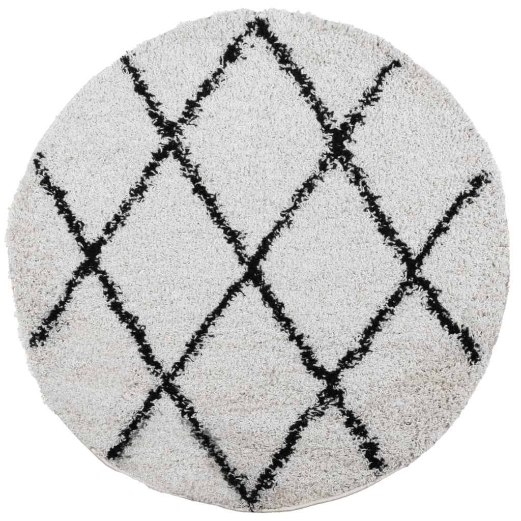 Vidaxl Rug Shaggy High Pile Modern Ø 100 cm Kremfarge og svart