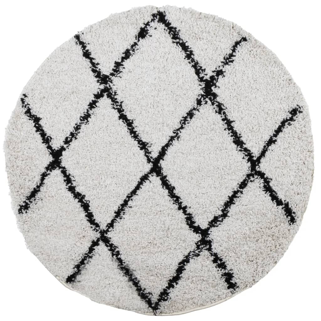 Vidaxl Rug Pamplona Shamgy héich Pile Ø 240 cm Crème a schwaarz