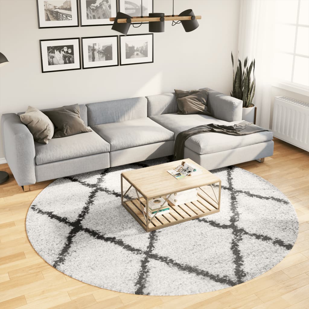 Vidaxl Rug Pamplona Shaggy Meget bunke Ø 240 cm creme og sort