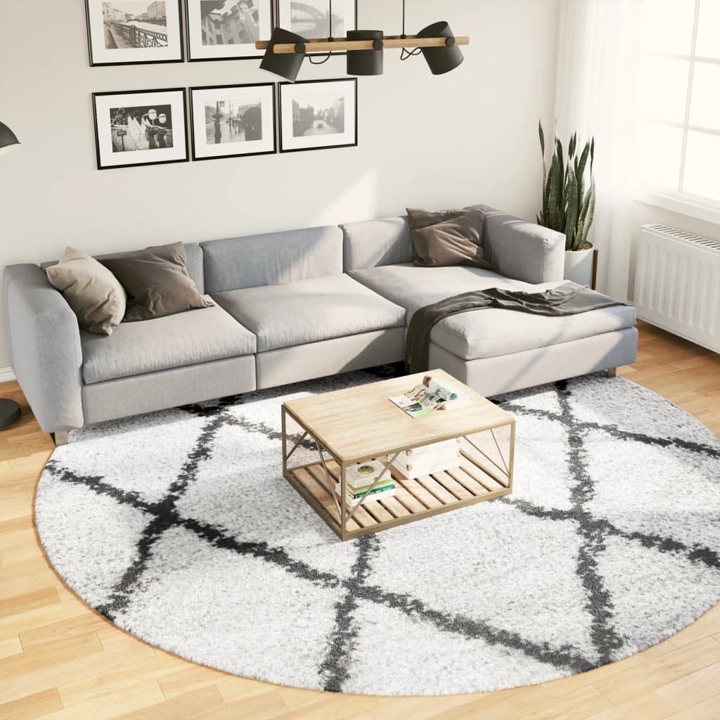 Vidaxl Rug Pamplona Shaggy Meget bunke Ø 280 cm creme og sort