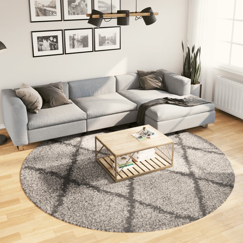 Vidaxl Rug Pamplona Shaggy visoko kup Ø 240 cm bež antracit