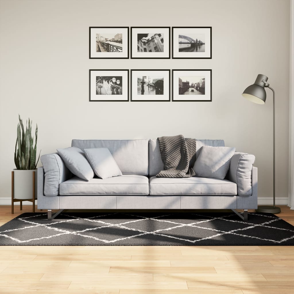 Vidaxl -mattan Shaggy High Pile Modern 100x200 cm svart och grädde