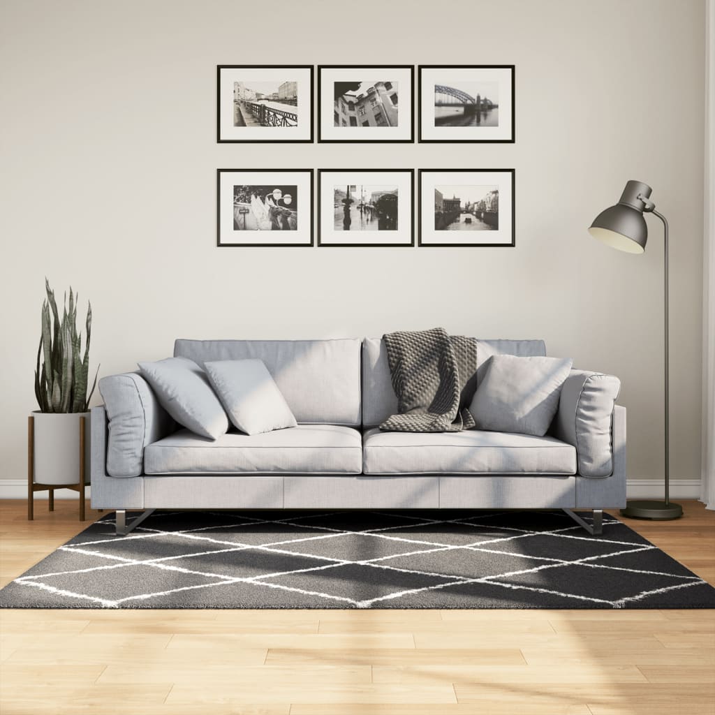 Vidaxl Rug Shaggy High kup moderni 120x170 cm črna in smetana