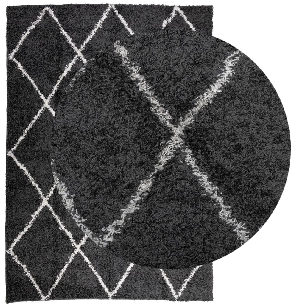 Vidaxl rug Shaggy high pile modern 140x200 cm black and cream