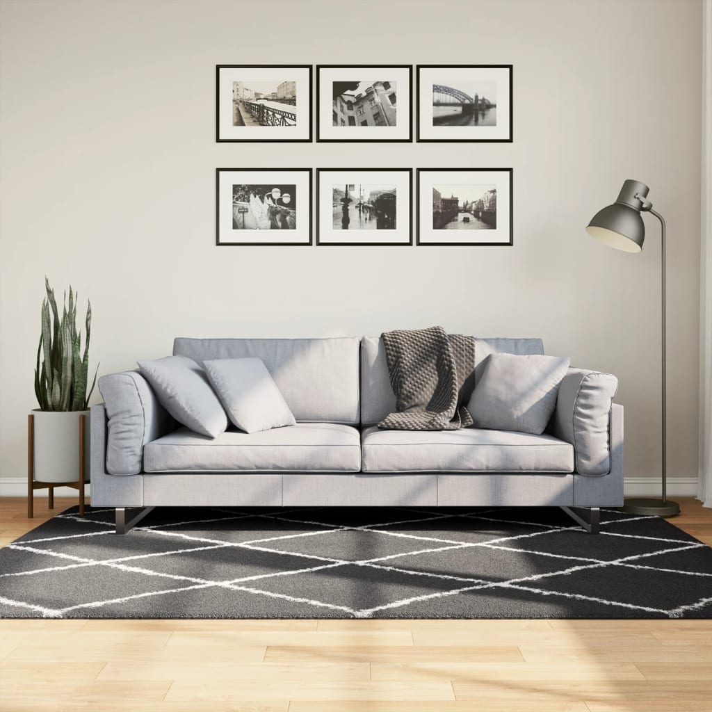 Vidaxl Rug Shaggy High Pila moderno de 140x200 cm Negro y crema