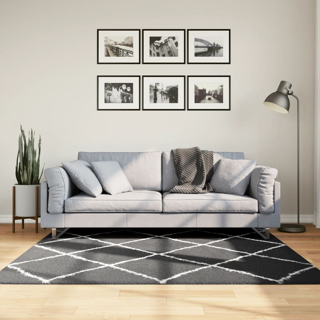 Vidaxl rug Shaggy high pile modern 160x160 cm black and cream