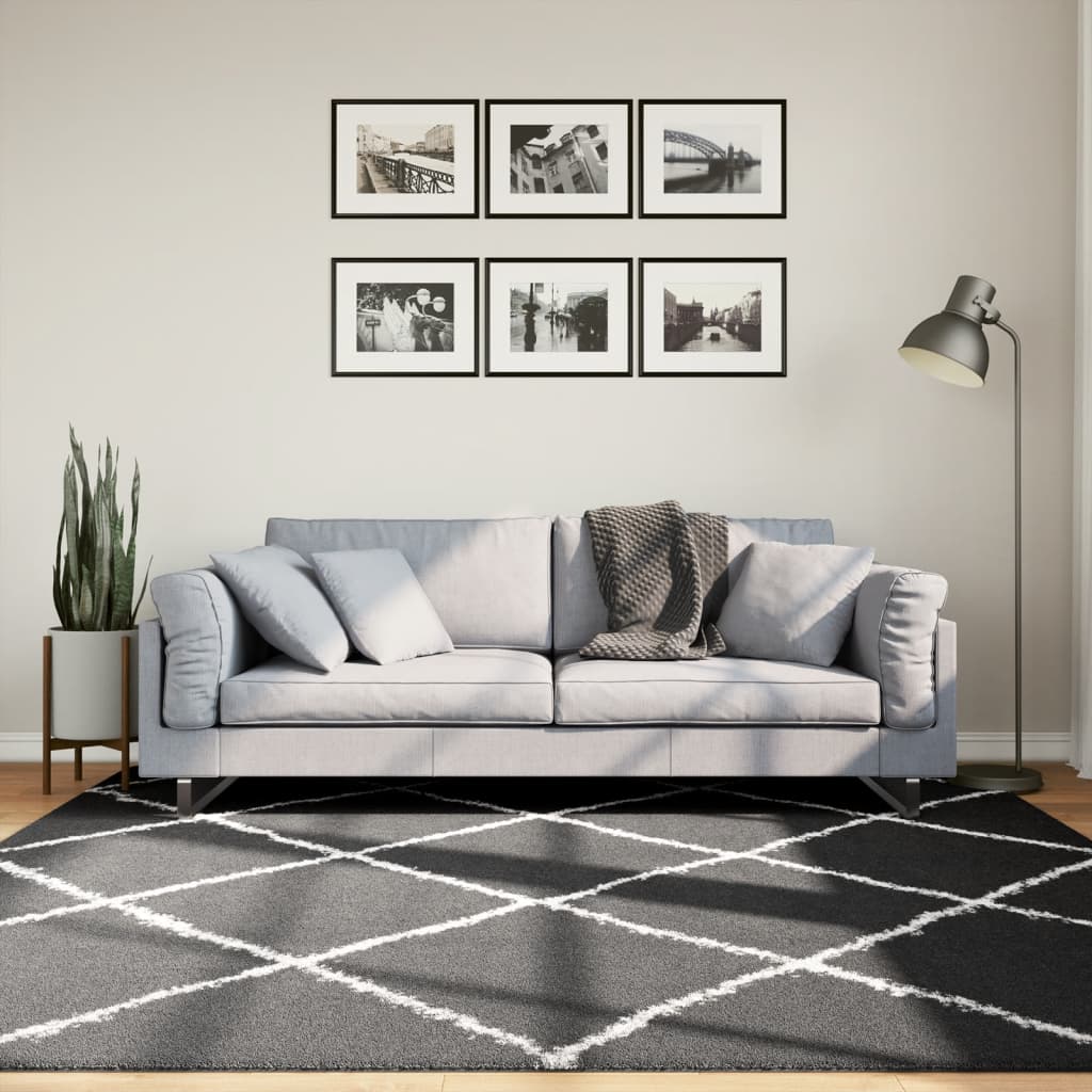 Tapis vidaxl shaggy high pile moderne 200x200 cm noir et crème