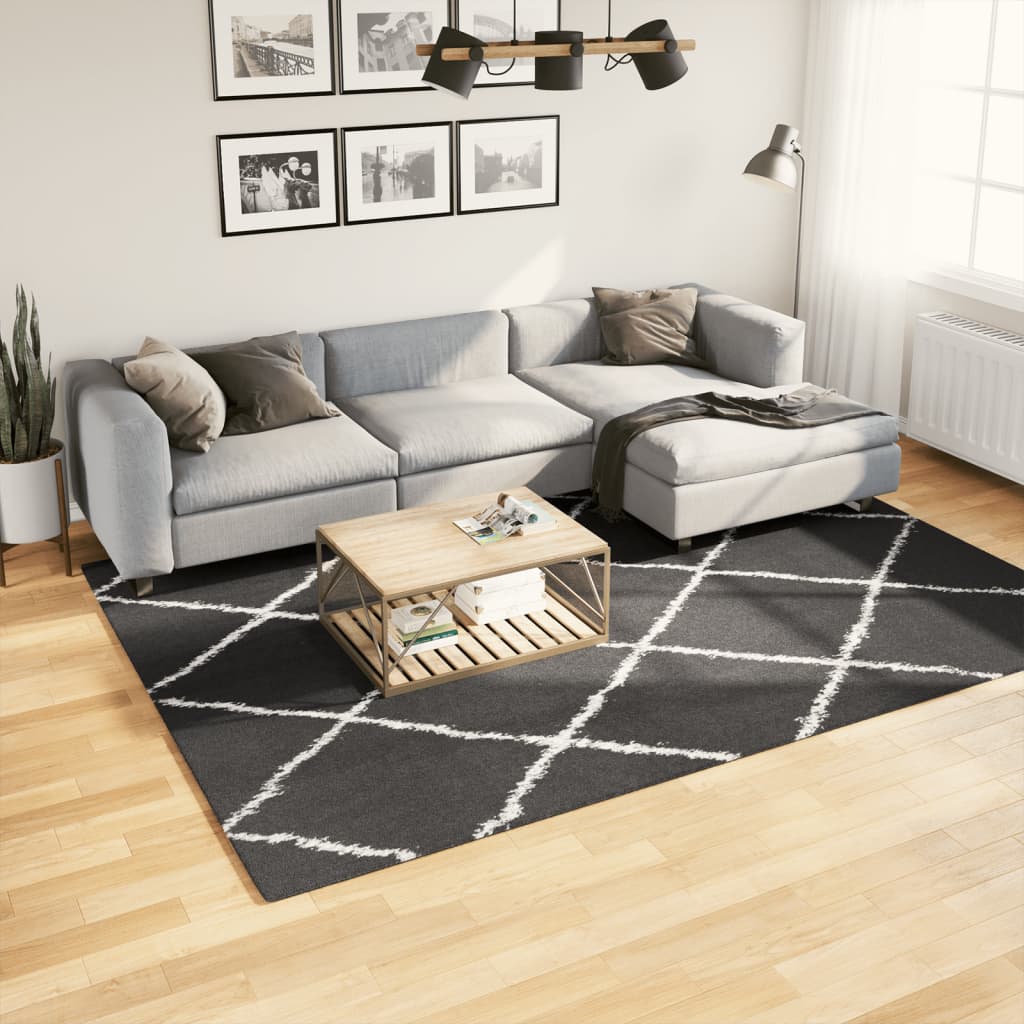 Vidaxl Rug Shaggy High Pile Moderne 200x280 cm sort og fløde