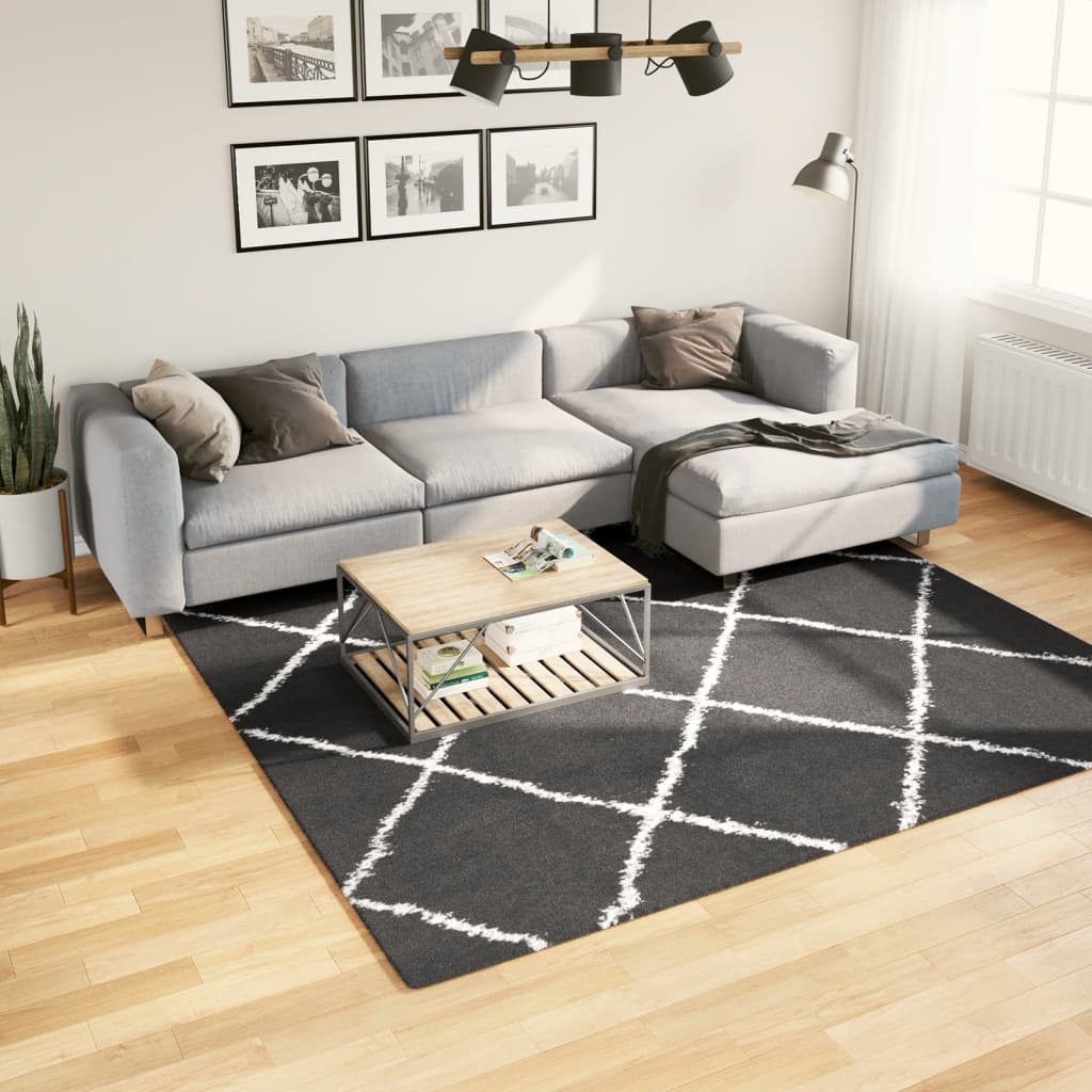 Vidaxl -mattan Shaggy High Pile Modern 240x240 cm svart och grädde