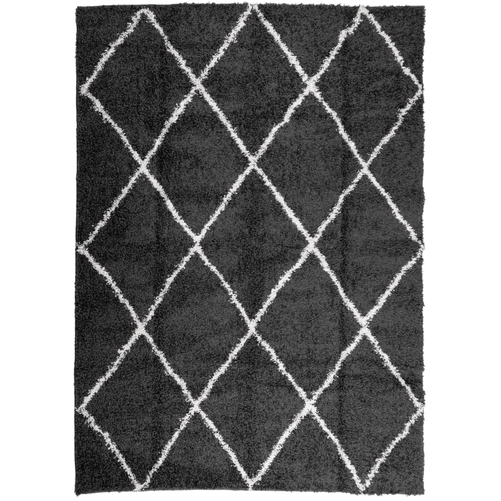 Vidaxl Rug Shaggy High Pila moderno 240x340 cm Negro y crema