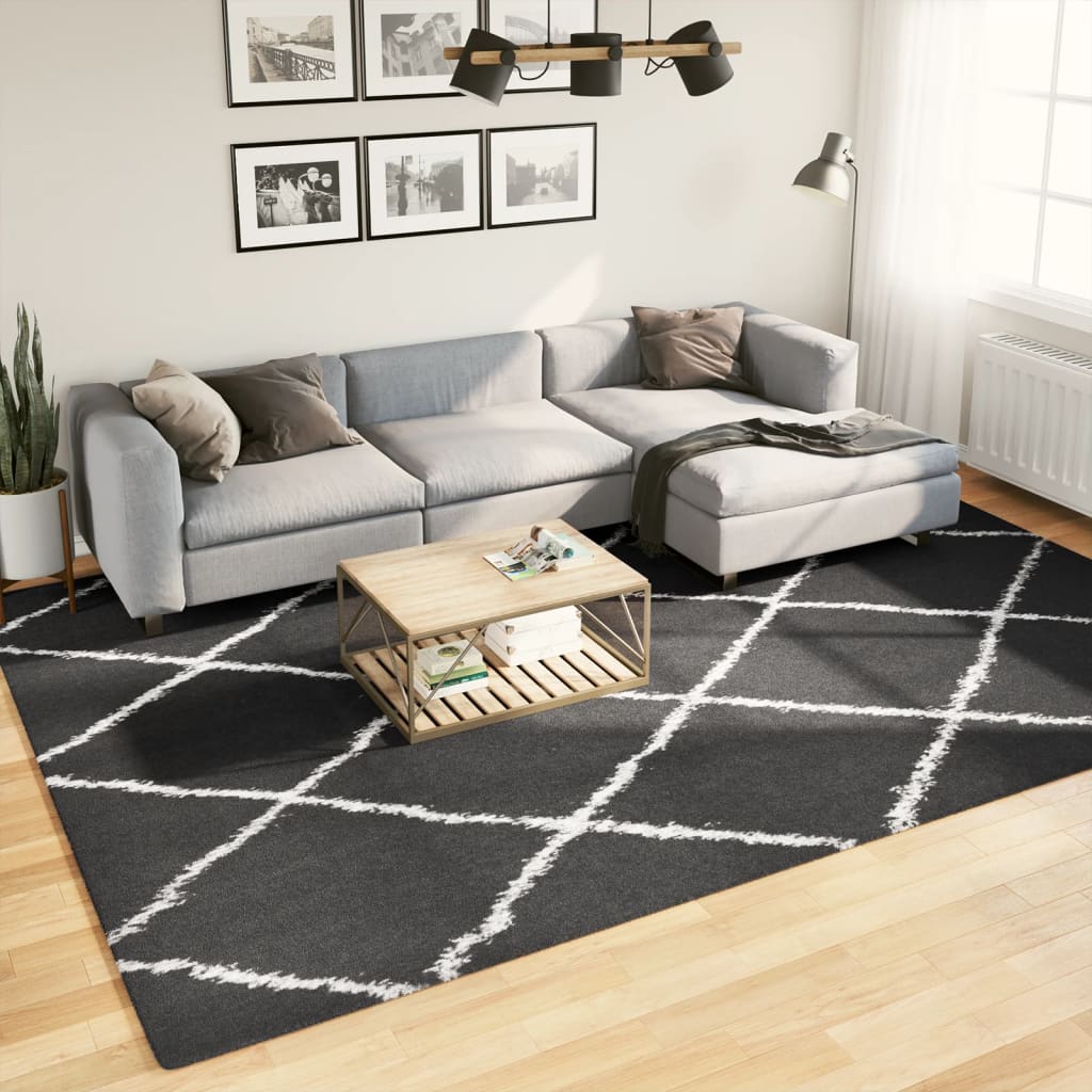 Vidaxl Rug Shaggy High Pila moderno 240x340 cm Negro y crema