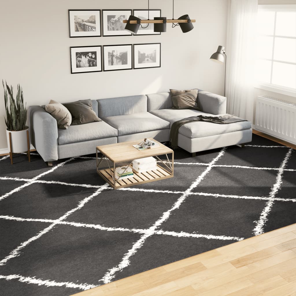 Tapis vidaxl shaggy high pile moderne 300x400 cm noir et crème