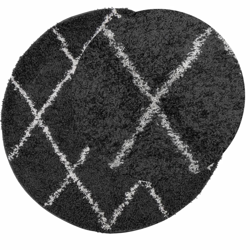 Vidaxl tapis shaggy high pile moderne Ø 80 cm noir et crème