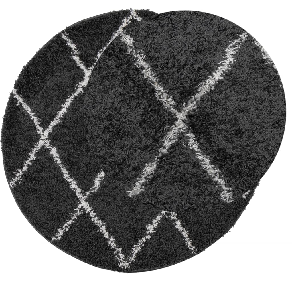 Vidaxl Rug Shaggy High Pile Moderne Ø 160 cm sort og fløde