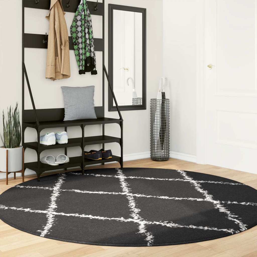 Vidaxl rug Paramplona Shamgy héich Pole Ø 200 cm schwaarz a Crème