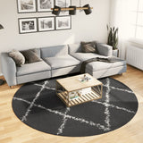 VidaXL Teppich Pamplona Shaggy Hochflor ø 240 cm Schwarz und Creme