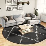 Vidaxl Rug Camplona Shamgy héich pile Ø 280 cm schwaarz a Crème