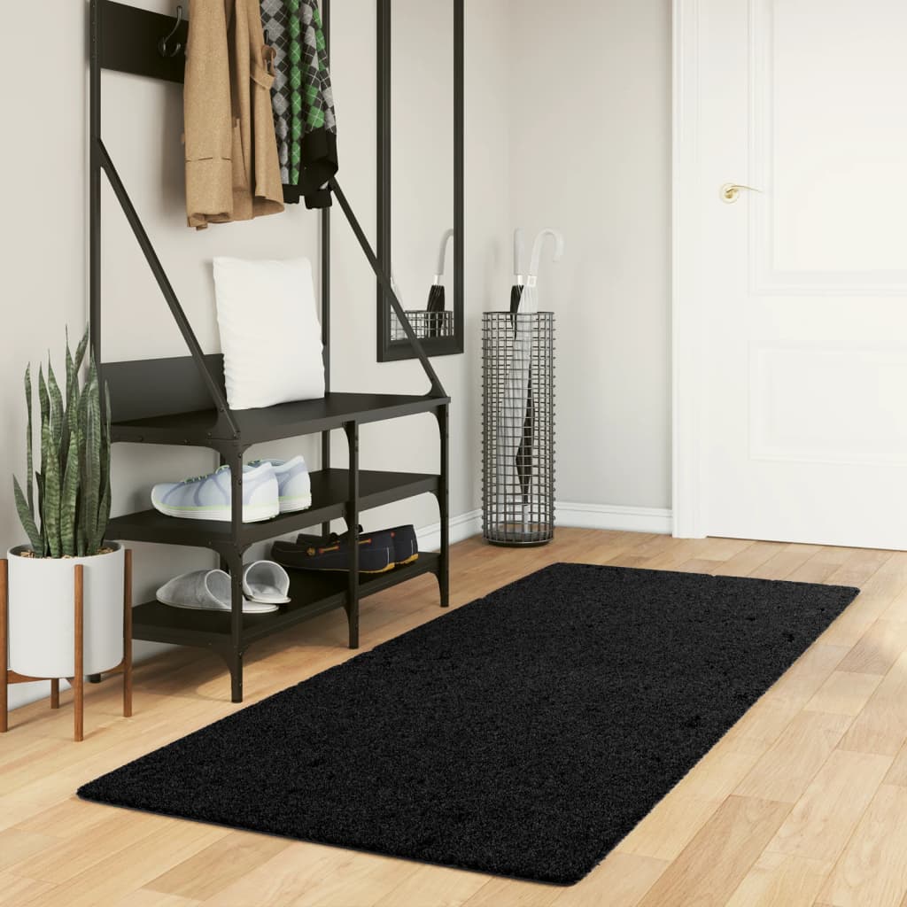 Vidaxl rug oviedo niddereg -pile 80x200 cm schwaarz