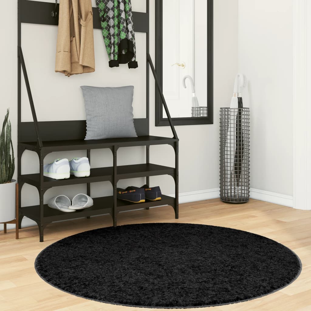 Vidaxl vloerkleed oviedo laagpolig ø 120 cm zwart