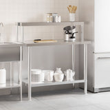 Vidaxl keukenwerktafel met bovenschap 110x55x120 cm roestvrij staal