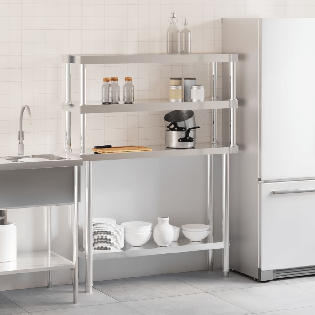 VidaXL Küchenarbeitstisch mit oberer Ablage 110x30x150 cm Edelstahl