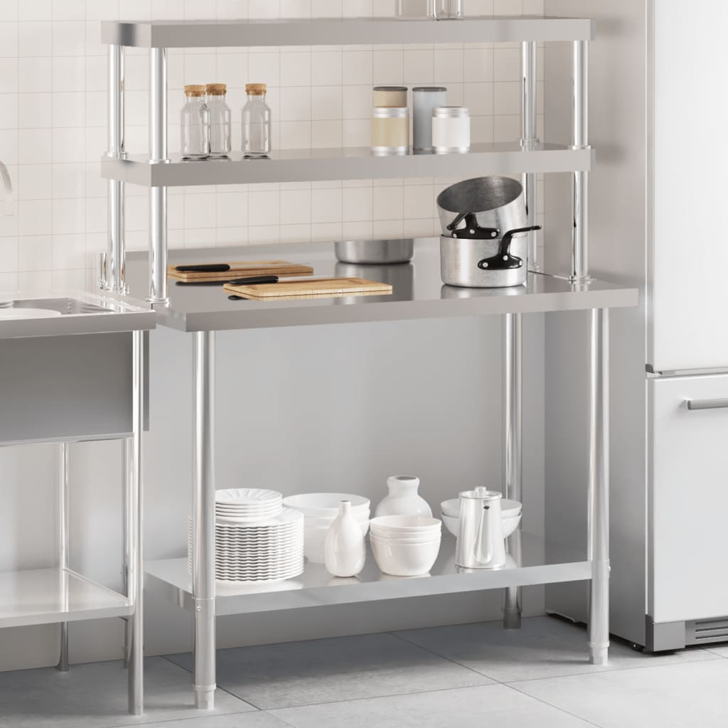 Vidaxl keukenwerktafel met bovenschap 110x55x150 cm roestvrij staal