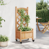 VidaXL Planter with slat and wheels solid pine brown