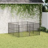 Vidaxl chien Kennel 8 panneaux Poudre - acier enfoncé noir