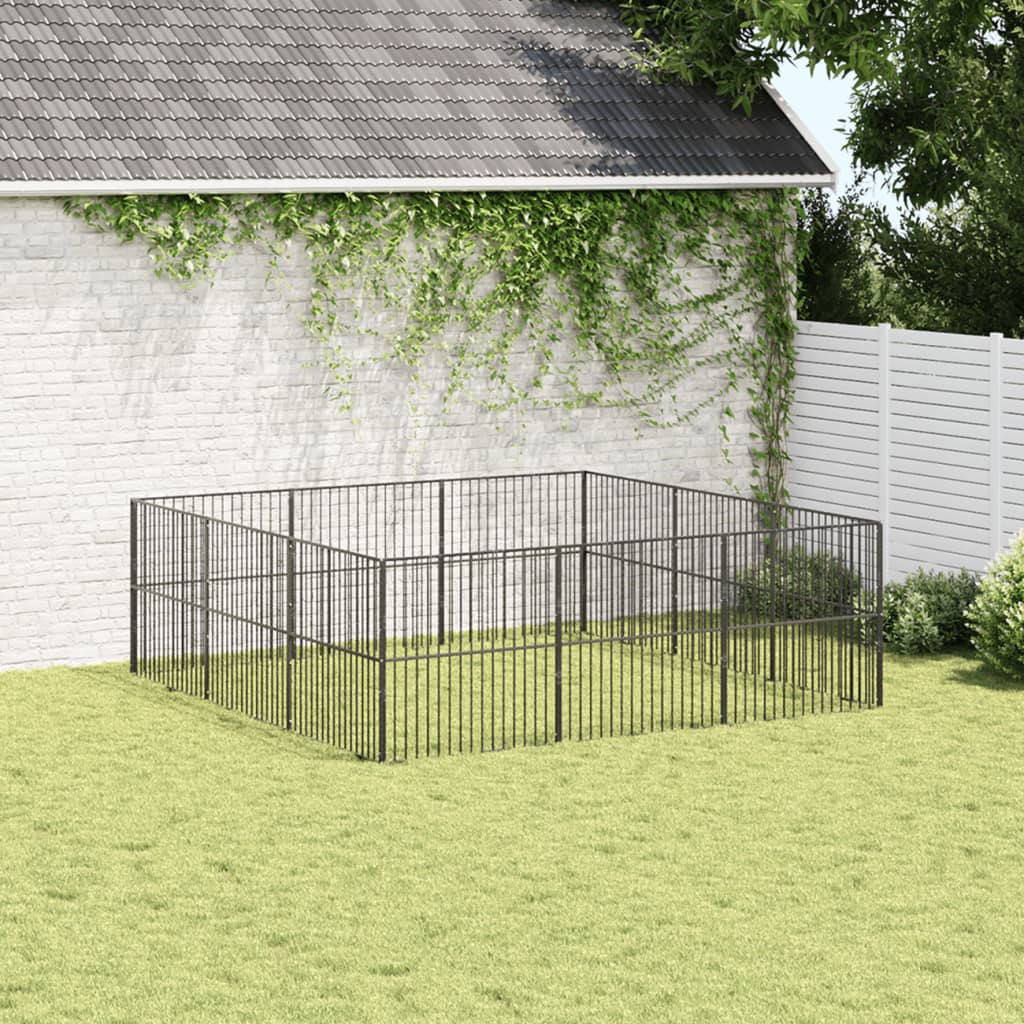 Vidaxl Dog Kennel 12 Panels Pulverlakkert stål svart