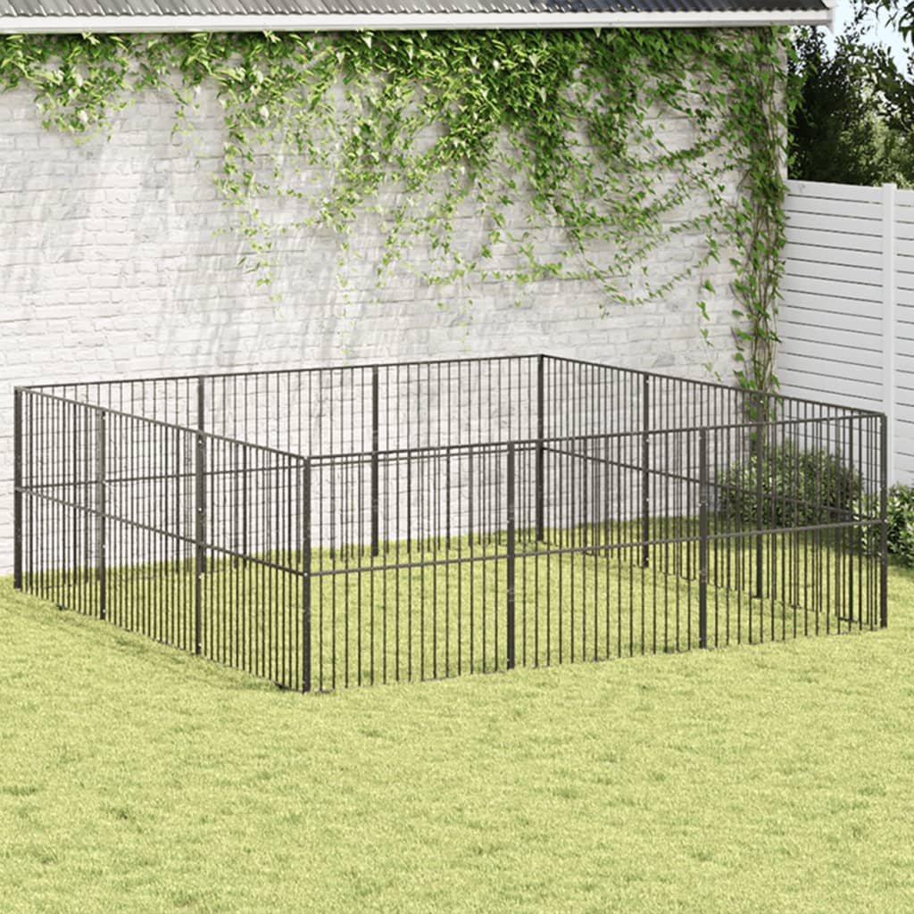 Vidaxl Hond Kennel 12 Panels Pudder -coated Stol schwaarz