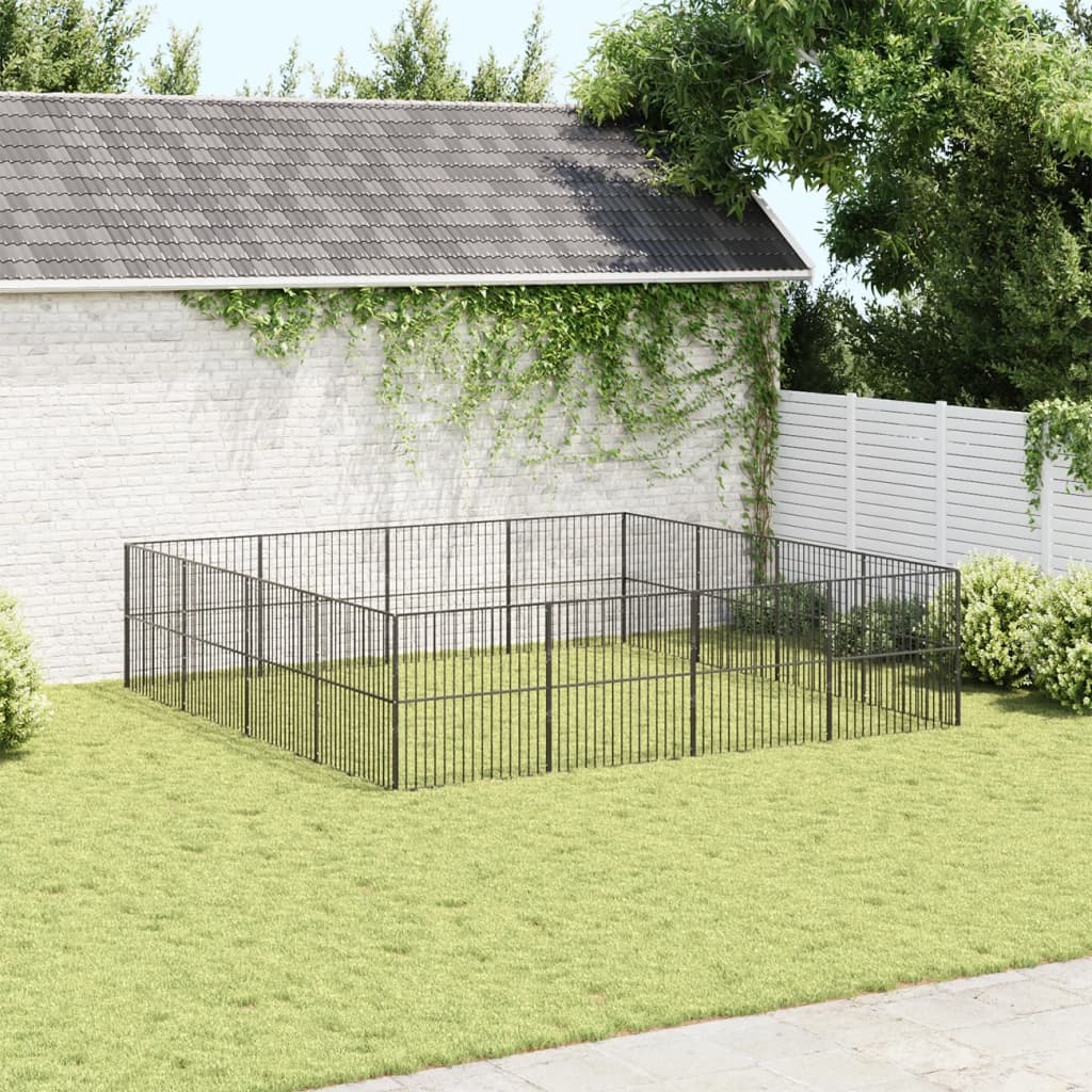 VidaXL Dog Kennel 16 panels powder -coated steel black