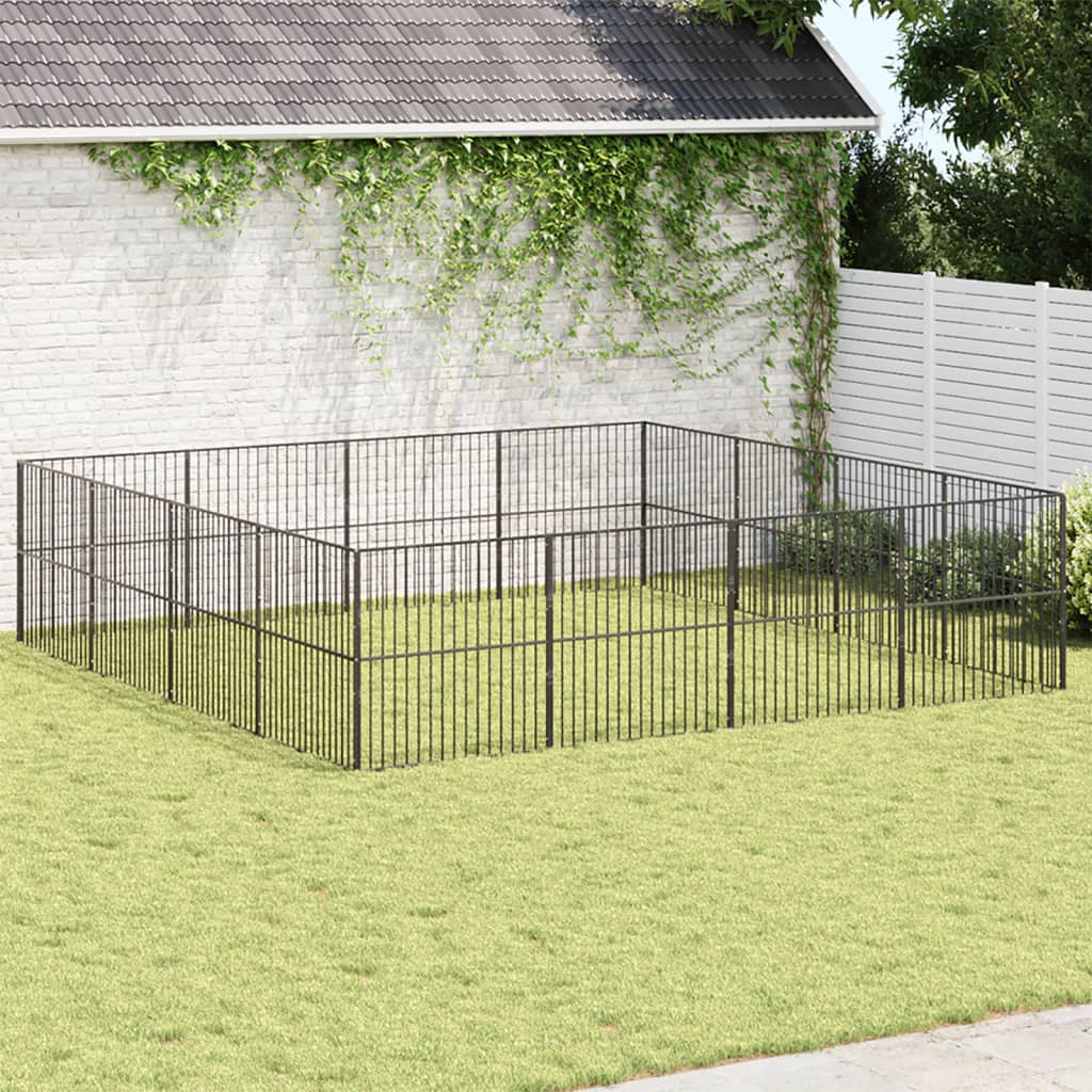 Vidaxl Hond Kennel 16 Panels Pudder -coated Stol schwaarz