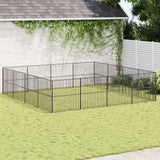 Vidaxl Dog Kennel 16 Panels prášek potažené ocelovou černou