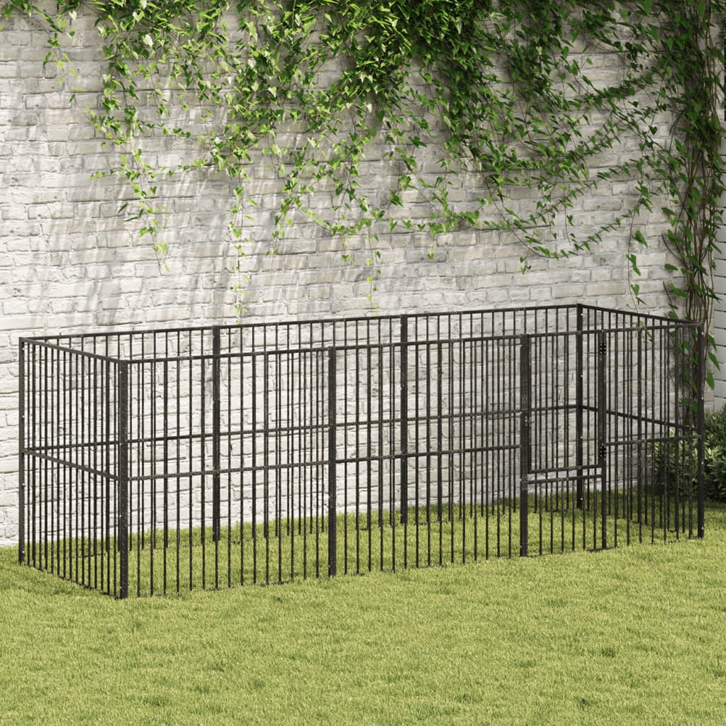 Vidaxl Dog Kennel 8 Panels Powder -Coated Steel Black