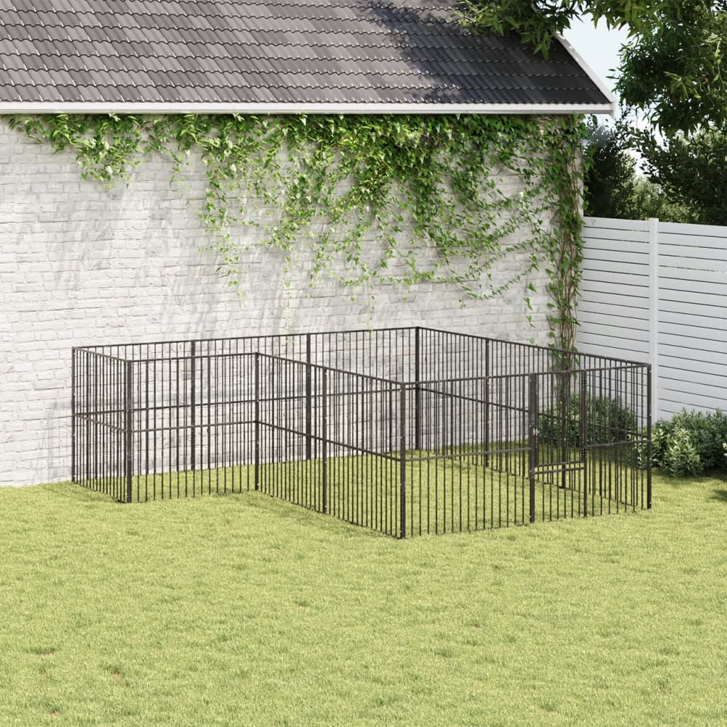 Vidaxl Dog Kennel 12 Panels prášek potažené ocelovou černou