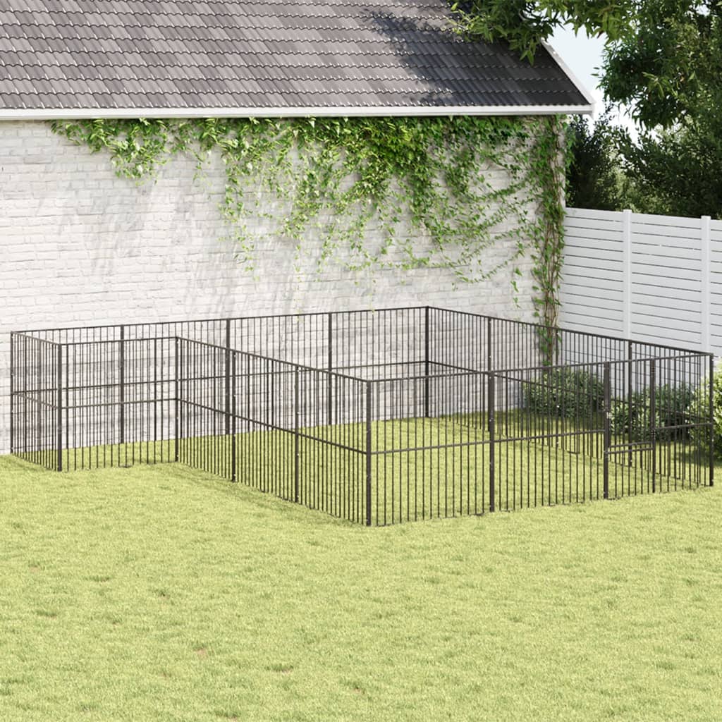 VidaXL Hondenkennel 16 panelen gepoedercoat staal zwart