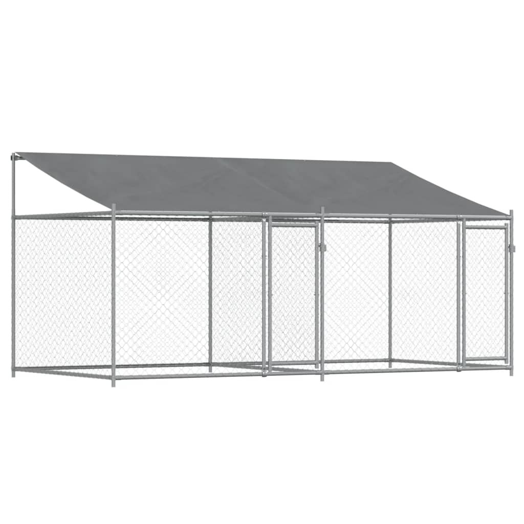 Vidaxl dog loft with roof and doors 4x2x2 m galvanized steel gray