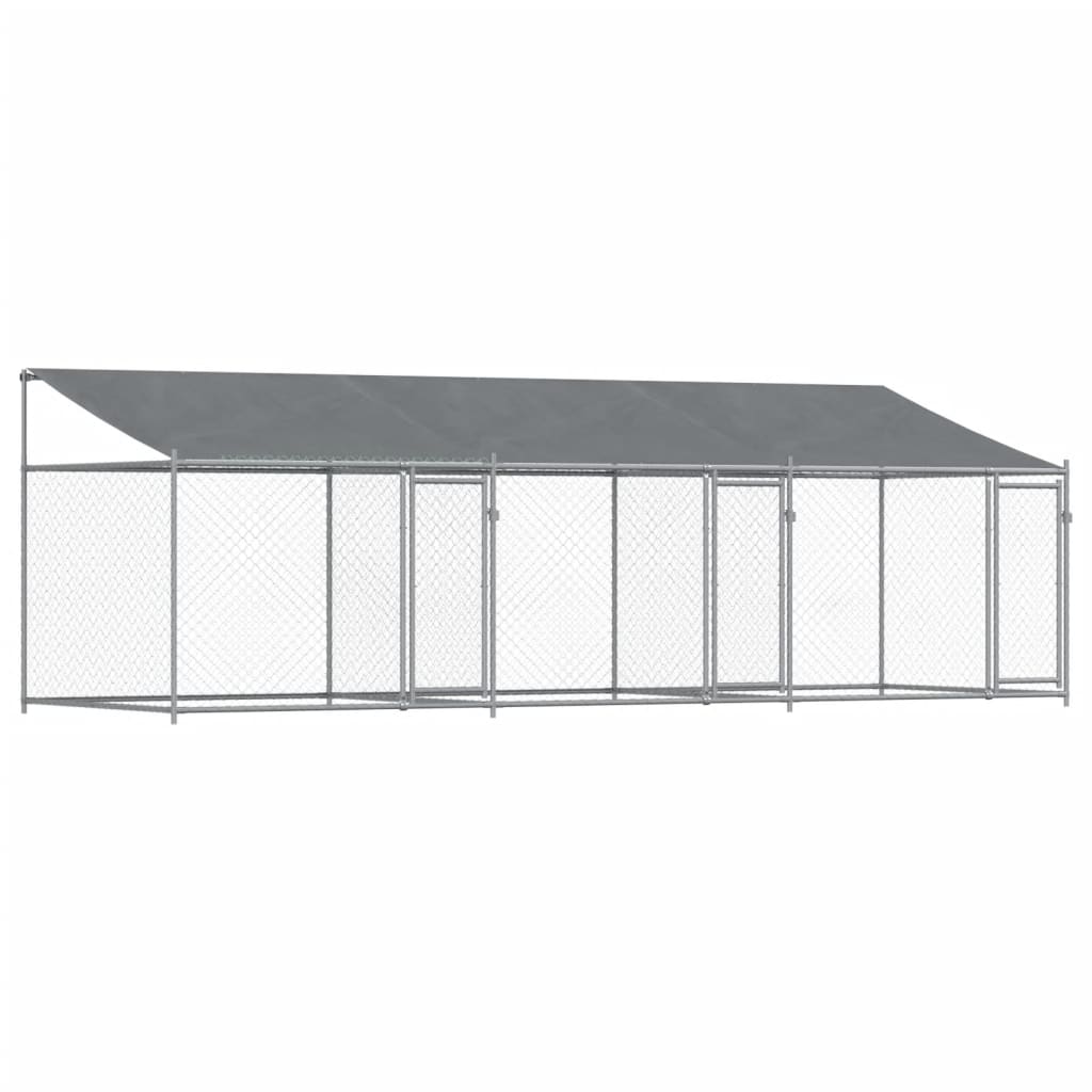 Vidaxl dog loft with roof and doors 6x2x2 m galvanized steel gray