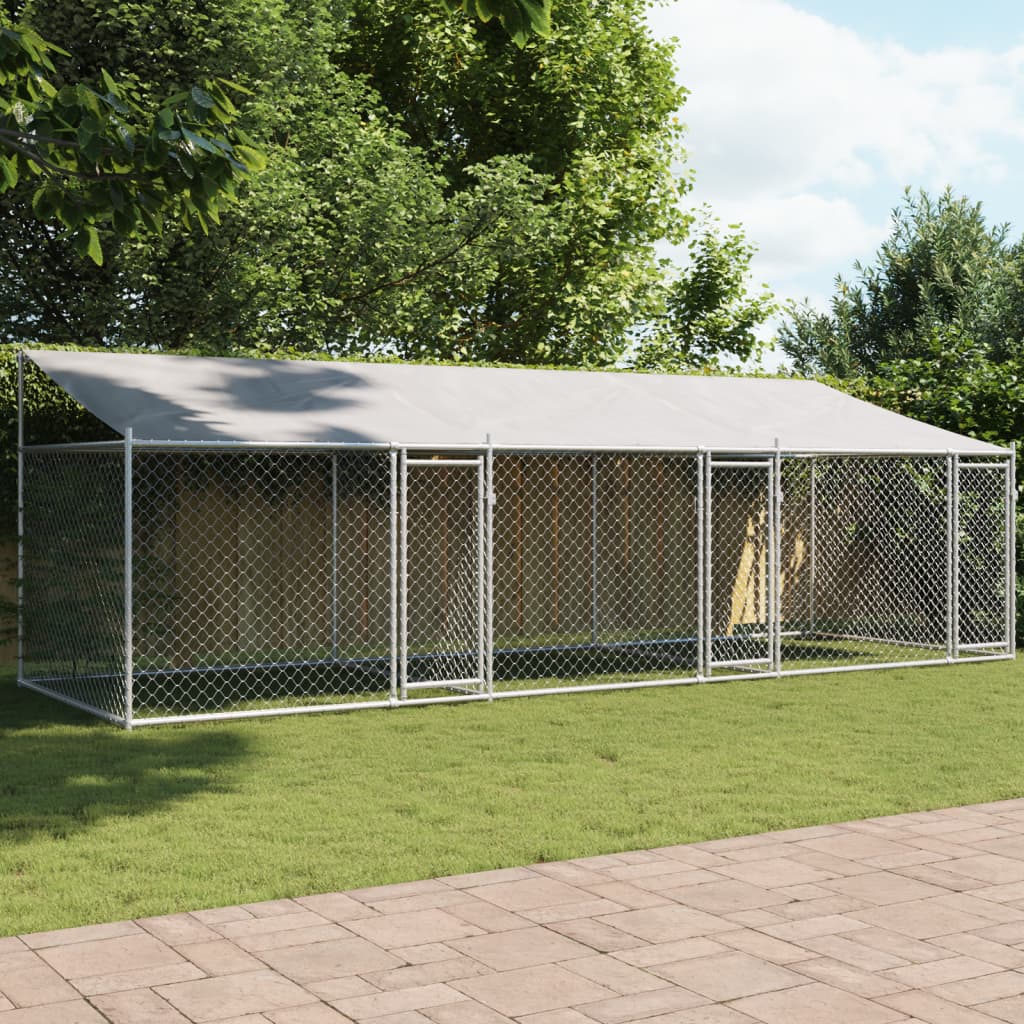 Vidaxl dog loft with roof and doors 6x2x2 m galvanized steel gray